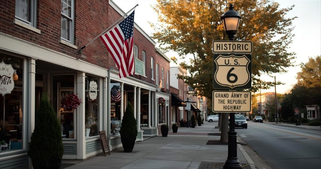 Historic US Route 6 small-town scene representing the Location of Interest