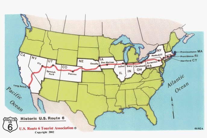 Map of historic US Route 6