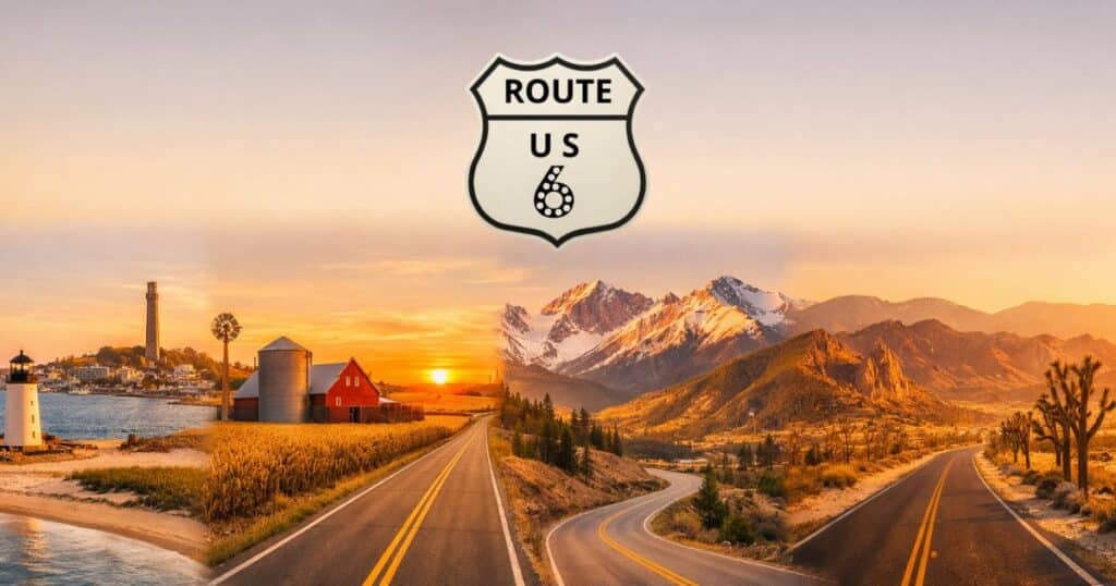 Collage of US Route 6 landscapes from Massachusetts coast to western mountains