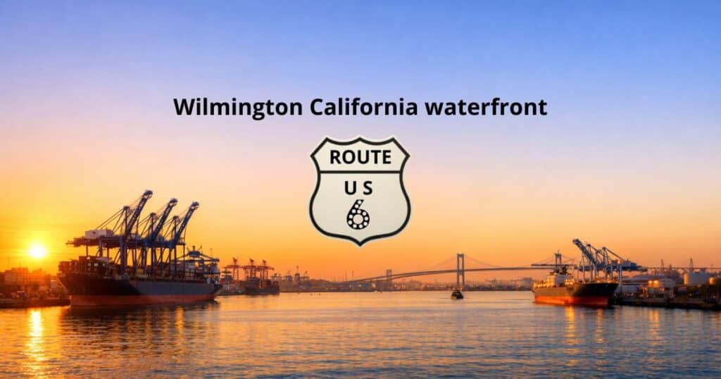 Harbor view in Wilmington California with ships and sunset light