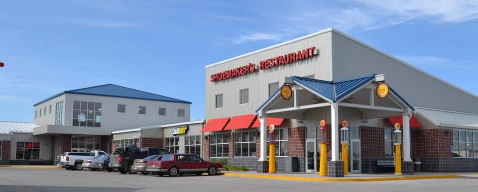 Shoemaker’s Travel Center in Lincoln Nebraska with fuel pumps and parking