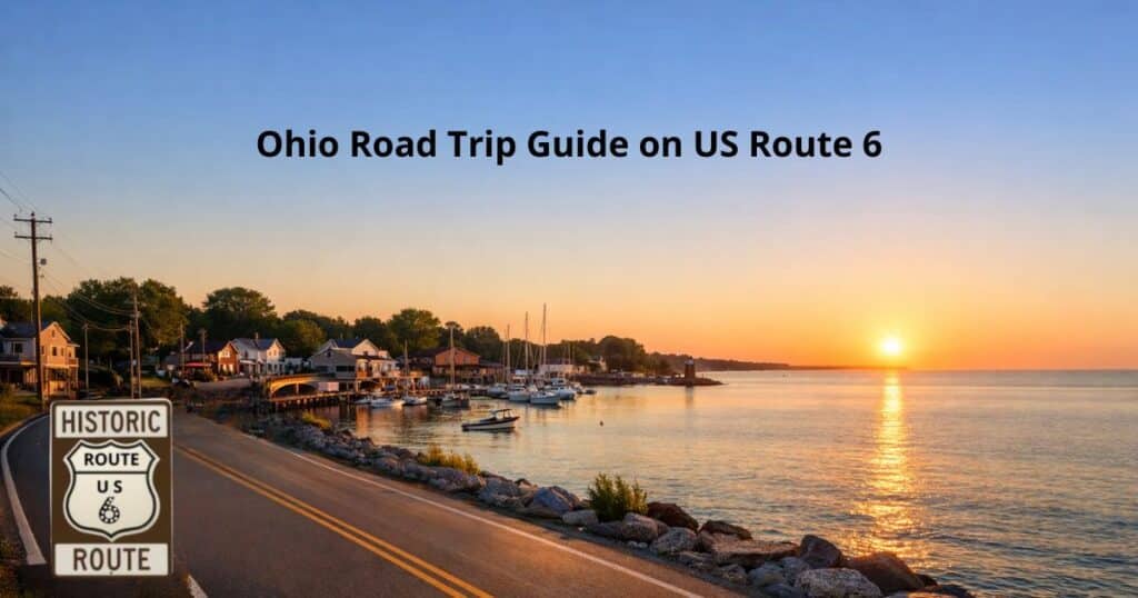 US Route 6 along Lake Erie with small towns and scenic shoreline in Ohio