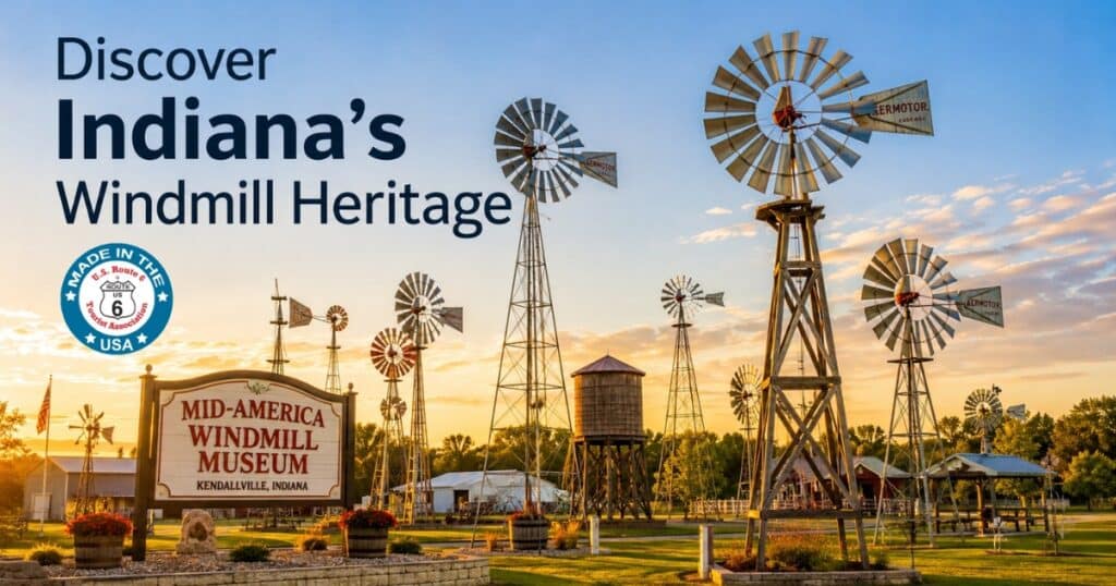 Historic windmills at the Mid-America Windmill Museum in Kendallville Indiana