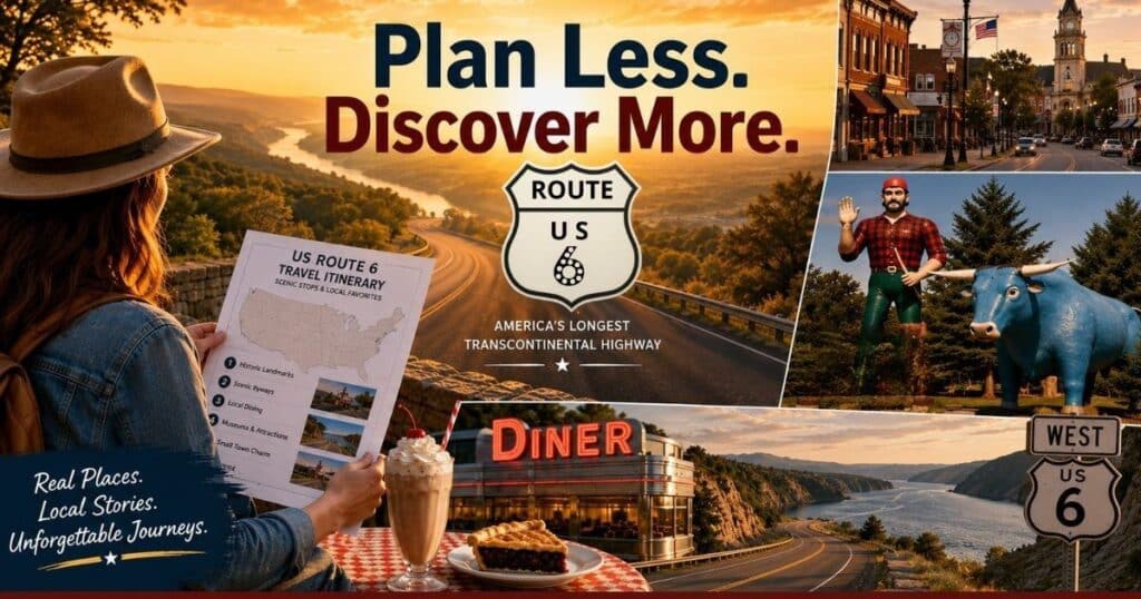 Traveler using a Route 6 itinerary while exploring historic towns and attractions.