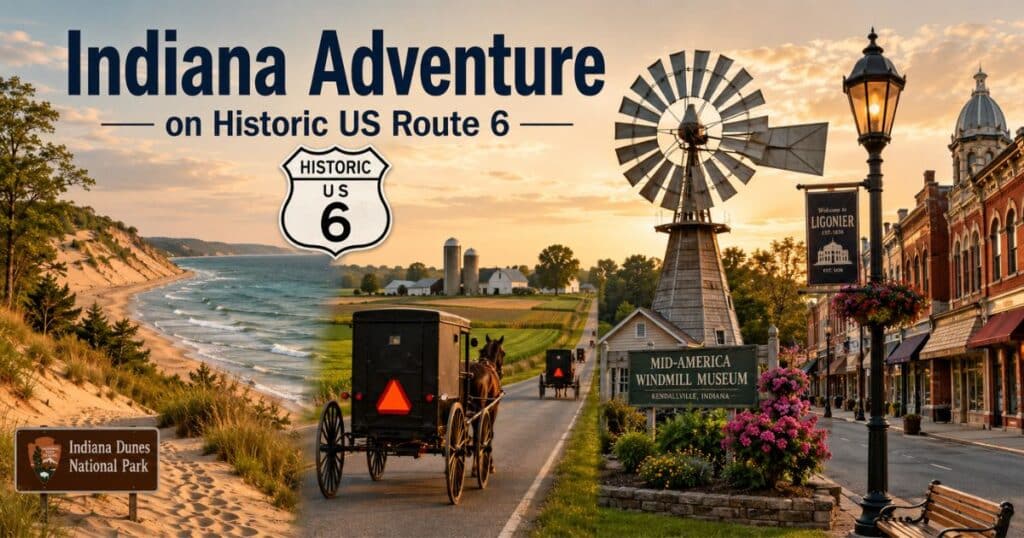 Indiana Dunes, Amish Country, and historic towns along historic US Route 6.