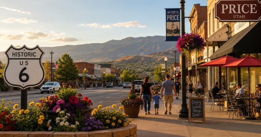 Visitors enjoying downtown Price, Utah during the International Days celebration with Historic US Route 6 nearby.