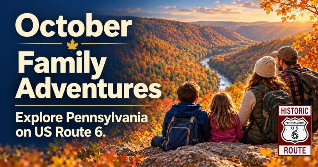 A family enjoys the autumn view of Pine Creek Gorge in Pennsylvania.